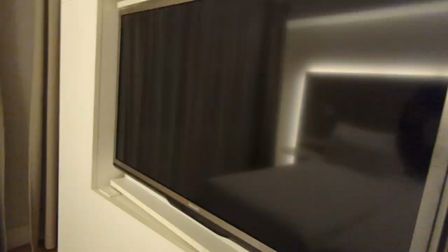 A hotel TV. Mounted on a deviding wall between bed area and living room area.
The TV can be rotated to face whereever it's used