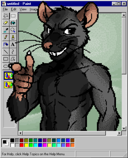 Furry artwork. Showing OPs black and grey rat in pixelated form. With MS paint in the background