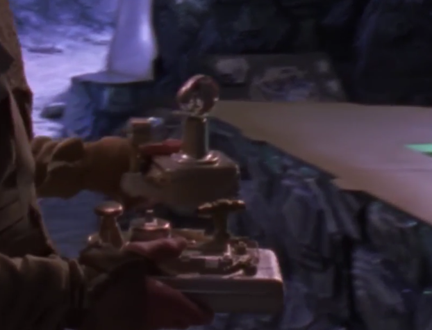 props that are made of what looks like old console joysticks that were painted and stuff glued on