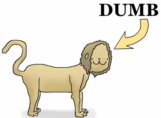 screenshot of a Sam O'Nella video showing a crudely drawn lion labeled "DUMB"