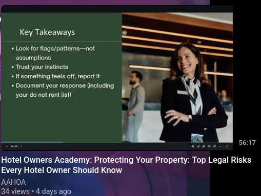 YT recommendation: "Hotel Owners academy: protecting your property: Top Legal Risks Every Hotel Owner Should Know"